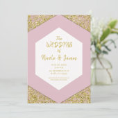 Blush roze chic Gold Glitter Flakes Glam Weddensch Kaart (Staand voorkant)