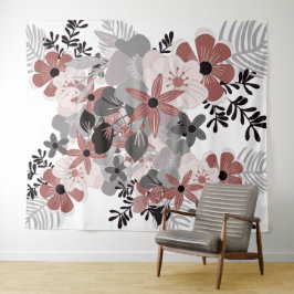 Blush Roze Chilipeper en Grijs Boho Bloem Wandkleed
