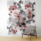 Blush Roze Chilipeper en Grijs Boho Bloem Wandkleed (In situ)