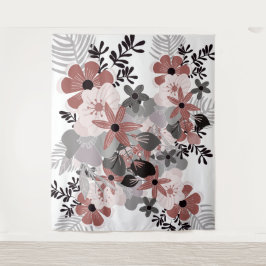 Blush Roze Chilipeper en Grijs Boho Bloem Wandkleed