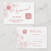Blush Roze Chinese Bruiloft QR Code RSVP Online Informatiekaartje (Voorkant / Achterkant)