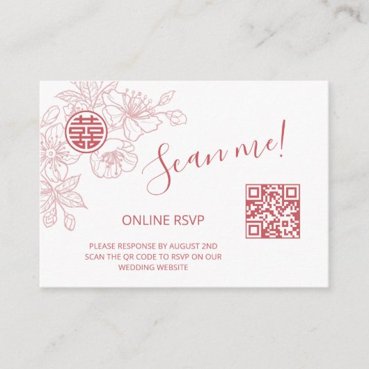 Blush Roze Chinese Bruiloft QR Code RSVP Online Informatiekaartje (Voorkant)