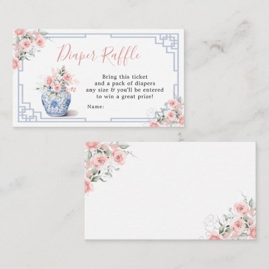 Blush Roze Chinoiserie Ginger Jar Luier Raffle Informatiekaartje (Voorkant / Achterkant)