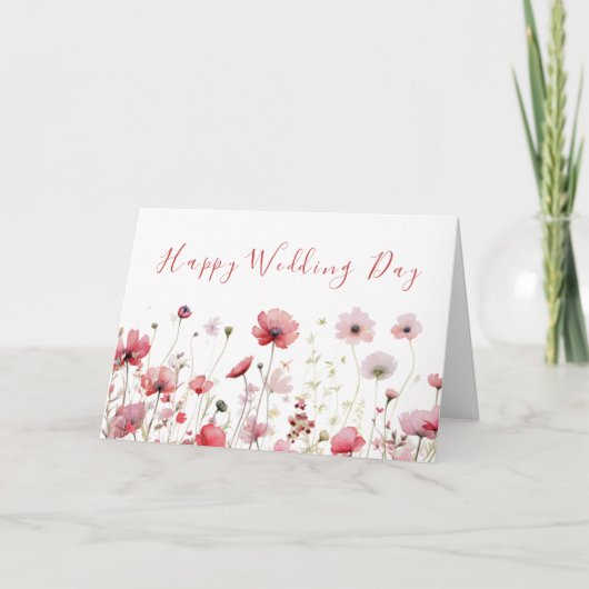 Blush Roze Chique Boho Wildflower Happy Wedding Da Kaart (Voorkant)