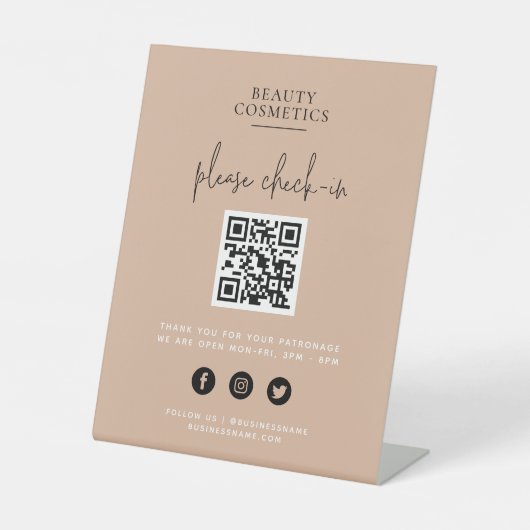Blush Roze code voor inchecken of betaling QR-code Reclamebord Met Voetstuk (Voorkant)