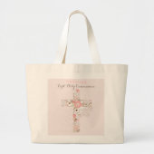 Blush roze Communion Floral Cross Canvas tas (Voorkant)