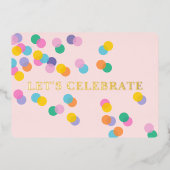 Blush roze Confetti Baby shower Laten we vieren Folie Uitnodiging (Voorkant)