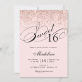 Blush Roze Confetti Glitter, Sweet 16 Verjaardag Kaart (Voorkant)