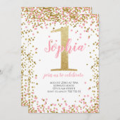Blush roze Confetti meisje eerste verjaardag goud Kaart (Voorkant / Achterkant)