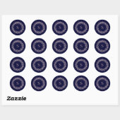 Blush Roze Confetti op Navy Blue | Monogram Ronde Sticker (Vel)