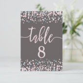 Blush roze Confetti Tabel Aantal zitplaatsen Kaart (Staand voorkant)