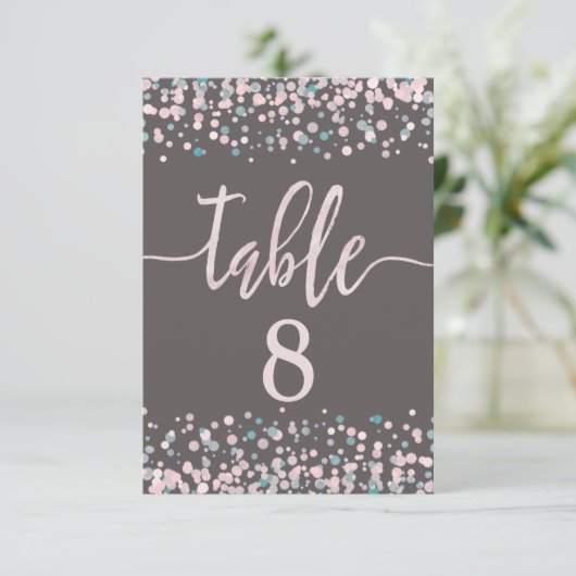 Blush roze Confetti Tabel Aantal zitplaatsen Kaart (Staand voorkant)
