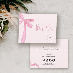 Blush Roze Coquette boog aangepaste logo Bedankkaart