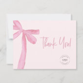 Blush Roze Coquette boog aangepaste logo Bedankkaart (Voorkant)