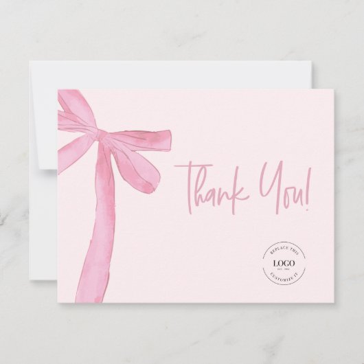Blush Roze Coquette boog aangepaste logo Bedankkaart (Voorkant)