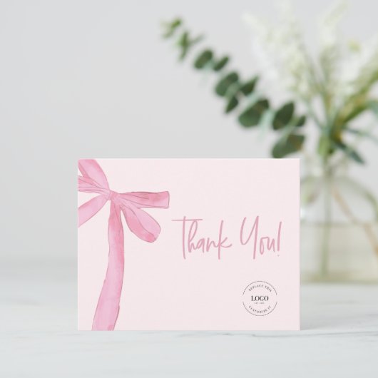 Blush Roze Coquette boog aangepaste logo Bedankkaart (Staand voorkant)
