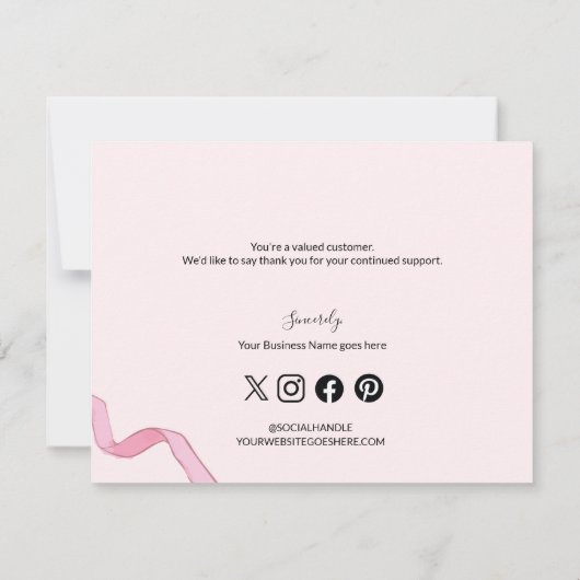 Blush Roze Coquette boog aangepaste logo Bedankkaart (Achterkant)