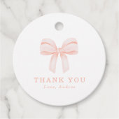 Blush Roze Coquette Bow Verjaardagsfeest Dank u Bedankjes Labels (Voorkant)