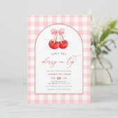 Blush Roze Coquette Cherry op Top Baby Girl Shower Kaart (Staand voorkant)