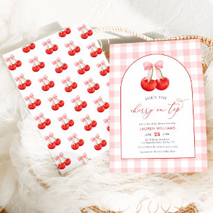 Blush Roze Coquette Cherry op Top Baby Girl Shower Kaart