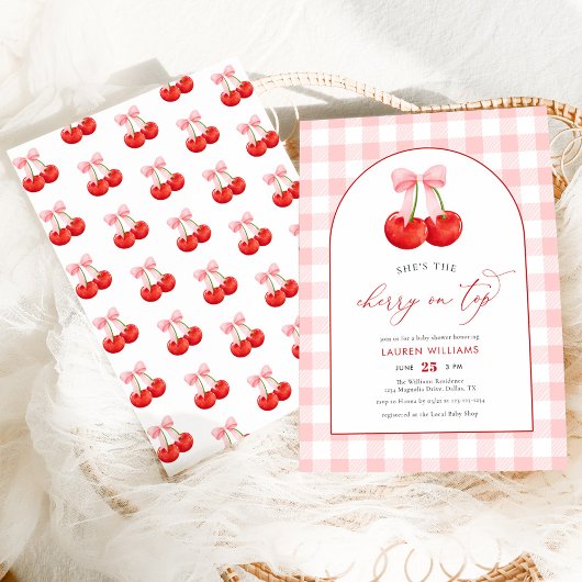Blush Roze Coquette Cherry op Top Baby Girl Shower Kaart