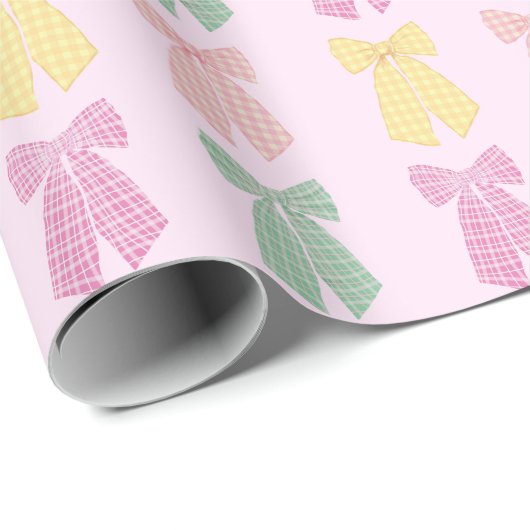 Blush Roze Coquette Haar Boog Patroon Cadeaupapier (Rol Hoek)