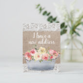 Blush Roze Cream Flowers Metal Pot Change Address Briefkaart (Staand voorkant)