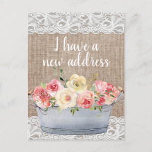 Blush Roze Cream Flowers Metal Pot Change Address Briefkaart