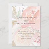 Blush Roze Cream Perzik Sage Groene Bruiloft Kaart (Voorkant)