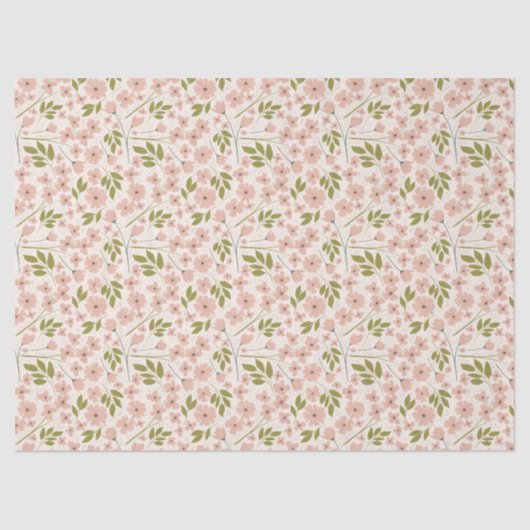 Blush roze, Cream Spring Floral gepatterd Tissuepapier (Voorkant)