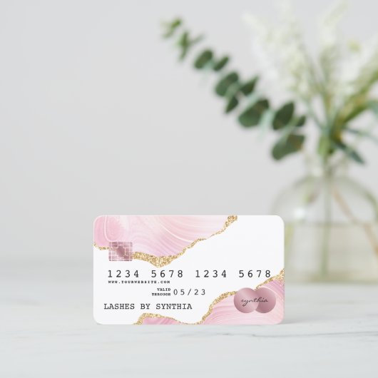 Blush roze creditcard toevoegen logo visitekaartje (Staand voorkant)