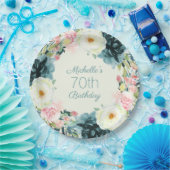  Blush roze crème Blauwgroen 70e verjaardag Papieren Bordje (Feest)
