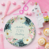  Blush roze crème Blauwgroen 70e verjaardag Papieren Bordje (Feest)