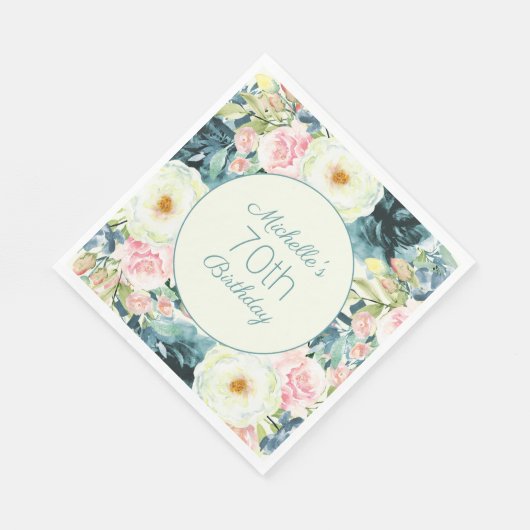 Blush roze crème Blauwgroen 70e verjaardag Servet (Hoek)