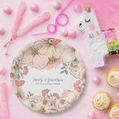 Blush Roze Crème Bloemen Naam Datum Bruiloft Papieren Bordje (Feest)