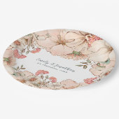 Blush Roze Crème Bloemen Naam Datum Bruiloft Papieren Bordje (Gekanteld)