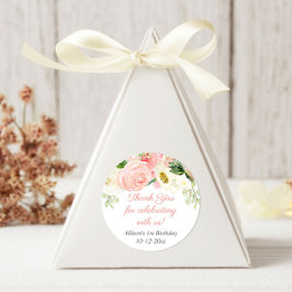 Blush roze crème bloemige waterverven verjaardagsf ronde sticker