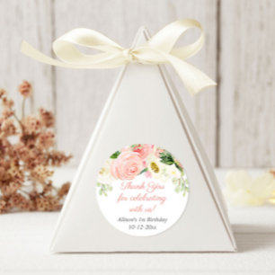 Blush roze crème bloemige waterverven verjaardagsf ronde sticker