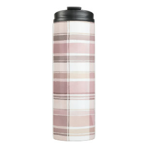 Blush Roze Crème Bruine Strepen Kerst Thermosbeker