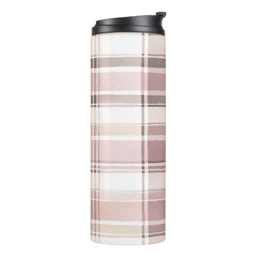 Blush Roze Crème Bruine Strepen Kerst Thermosbeker (Gedraaid links)