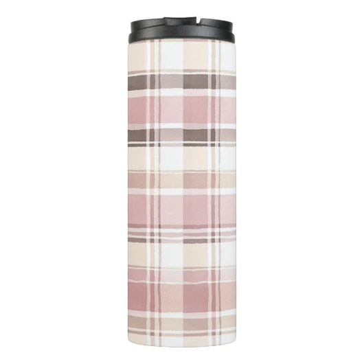 Blush Roze Crème Bruine Strepen Kerst Thermosbeker (Achterkant)