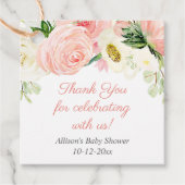 Blush roze crème floral waterverven baby shower bedankjes labels (Voorkant)