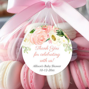 Blush roze crème floral waterverven baby shower ronde sticker