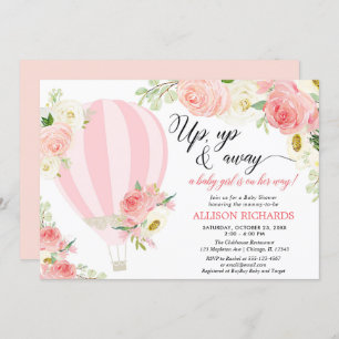 Blush roze crème hot air ballonmeisje baby shower kaart