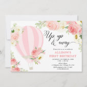 Blush roze crème hot air ballonmeisje verjaardag kaart (Voorkant)