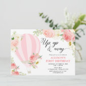 Blush roze crème hot air ballonmeisje verjaardag kaart (Staand voorkant)