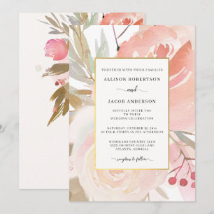Blush roze crème Perzage Green Gold Weddenschap Kaart