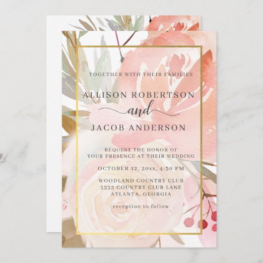 Blush roze crème Perzage Green Gold Weddenschap Kaart (Voorkant / Achterkant)