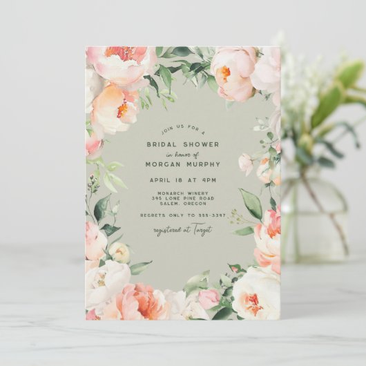 Blush roze crème pioen bloemblaadjes Vrijgezellenf Kaart (Staand voorkant)