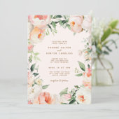 Blush roze crème pioen bloemig groen bruiloft kaart (Staand voorkant)